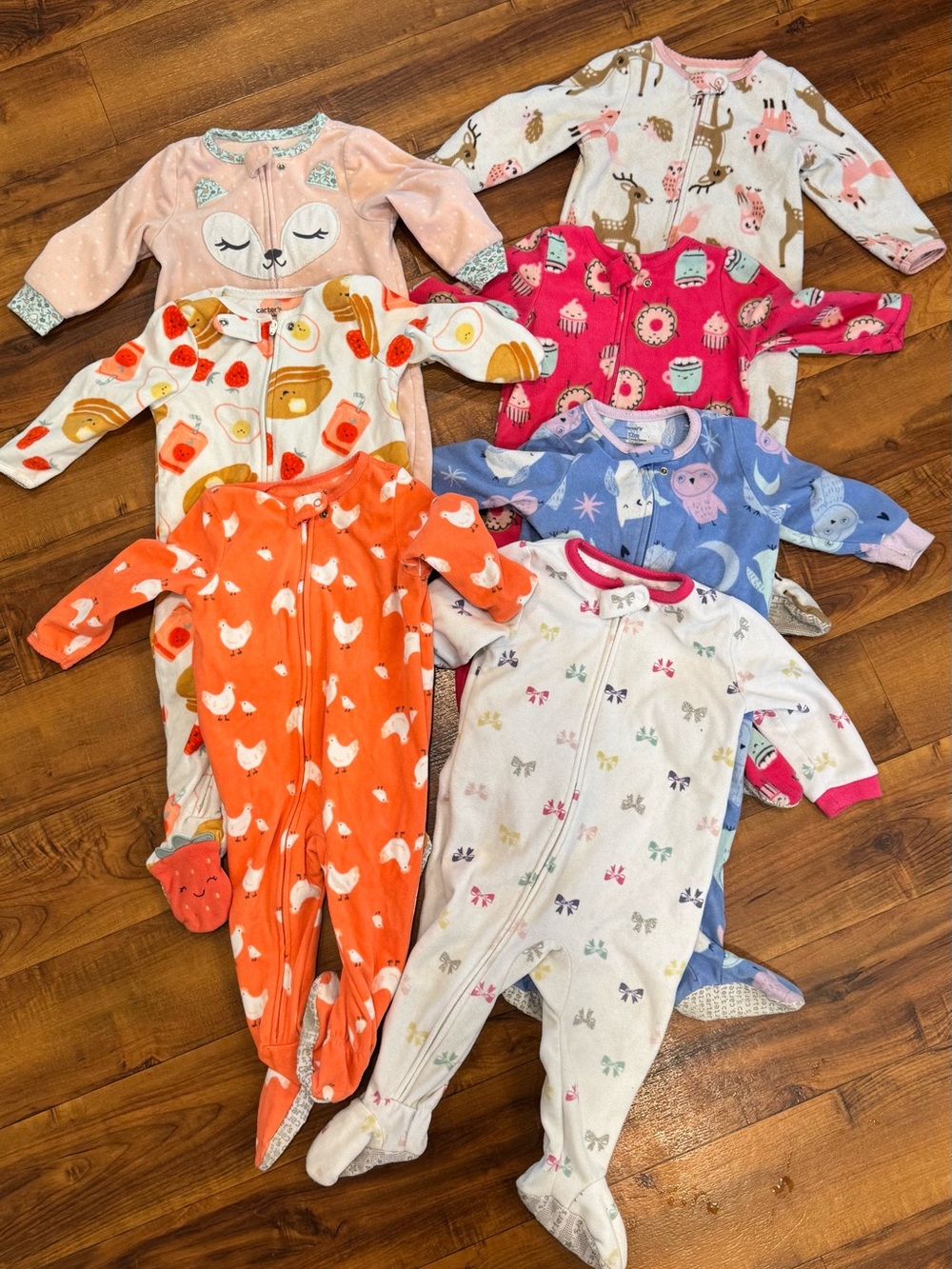 Baby girl 12 month Footed fleece zip up Pajamas Soft Sleepwear bundle girls